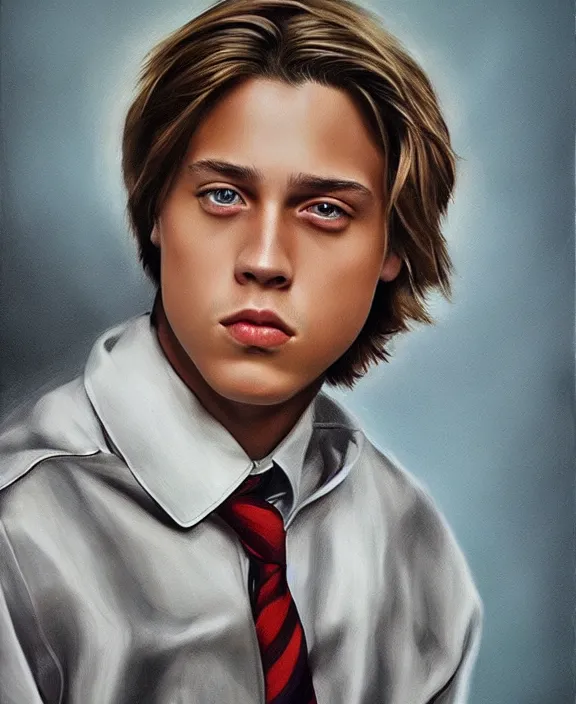 Image similar to cole sprouse art by denys tsiperko and bogdan rezunenko, hyperrealism