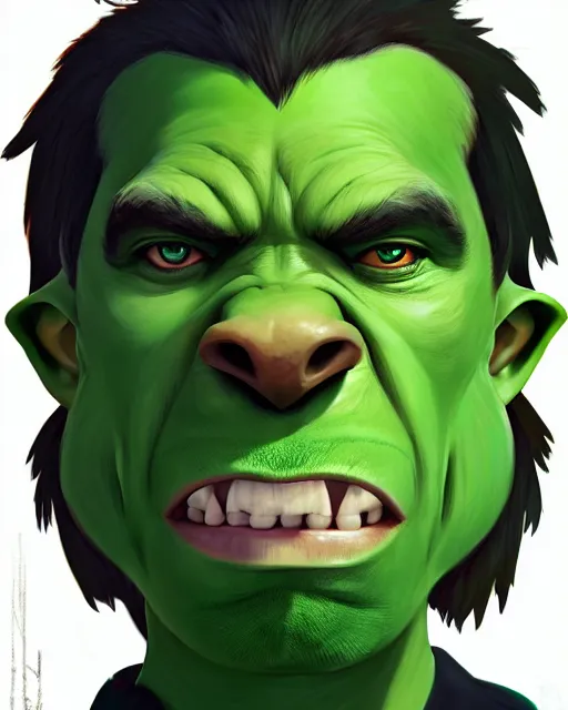 Image similar to « a portrait of a green orc chief, reddit contest winner, sots art, ilya kuvshinov, 2 d art, parallax »