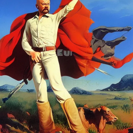 Image similar to Vladimir Lenin as heroic cowboy, painting by Boris Vallejo