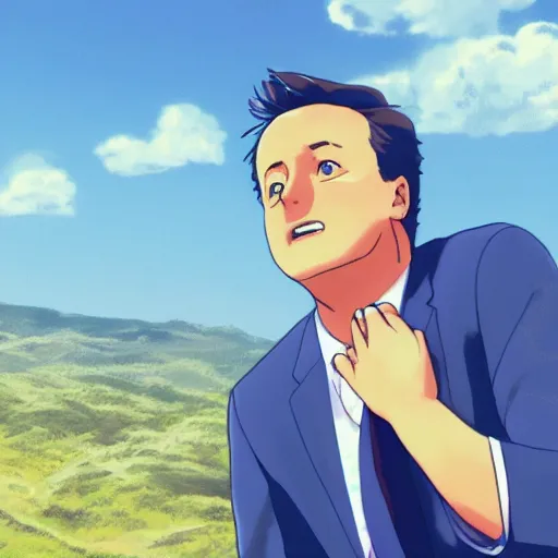 Image similar to A still of Prime Minister David Cameron in the film Kimi no Nawa, intricate detail, anime, trending on artstation