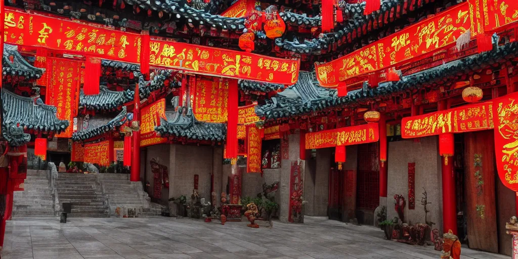 Image similar to a chinese temple with cyberpunk enhancements, detailed, atmospheric, 8 k