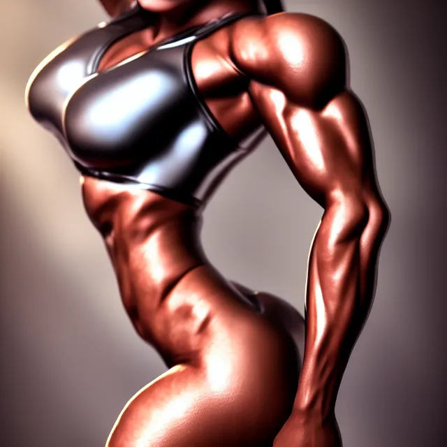 Image similar to muscle girl, chrome, highly detailed, 4 k, hdr, smooth, sharp focus, high resolution, award - winning photo, sakimichan, photorealistic