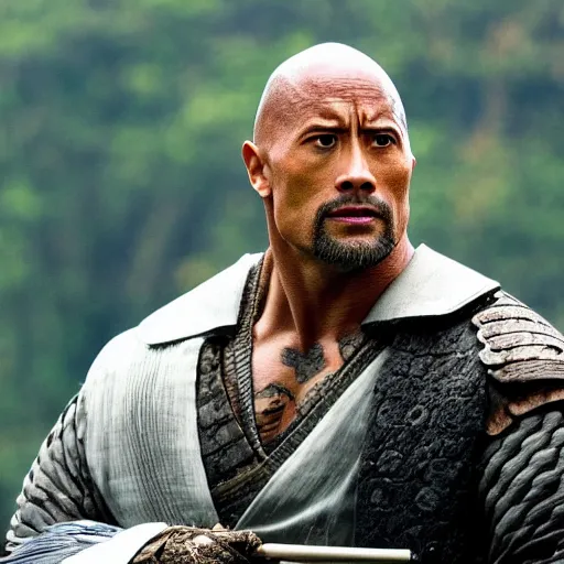 Prompt: dwayne johnson as samurai in last samurai movie