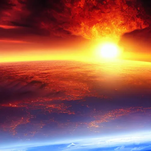 Image similar to the end of the world when the sun expands and burns the earth, highly detailed matte painting, 4 k