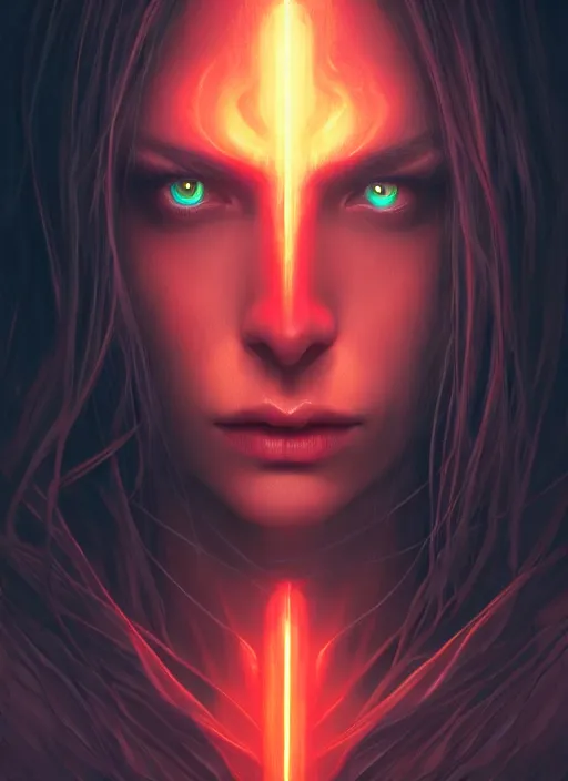 Prompt: full face epic portrait, vampire with glowing eyes, elden ring, matte painting concept art, midjourney, beautifully backlit, swirly vibrant color lines, majestic, cinematic aesthetic, smooth, intricate, 8 k, by ilya kuvshinov, artgerm, darius zawadzki and zdizslaw beksinski