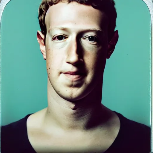 Image similar to mark zuckerberg pealing off his skin to reveal the horrid thing underneath, polaroid photo