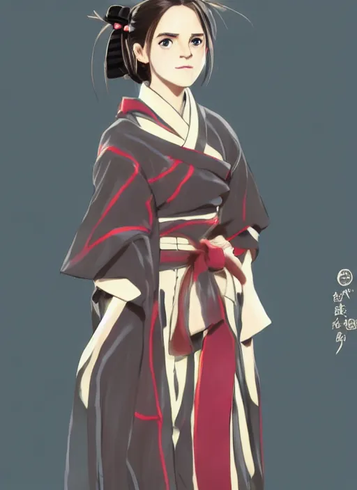 Image similar to emma watson as nezuko Kamado from demon slayer anime ねずこ nezuko from demon slayer anime ねずこ nezuko from demon slayer anime ねずこ wearing kimono wrapped mouth by artgem by greg rutkowski trending on artstation