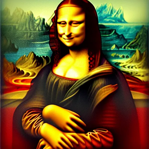 Image similar to mona lisa evil grin, digital painting