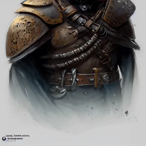 Prompt: a portrait of a crow dressed with a leather armor, by justin gerard and greg rutkowski, digital art, realistic painting, dnd, character design, trending on artstation