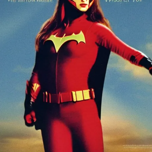 Prompt: film poster of young jennifer anniston as batwoman