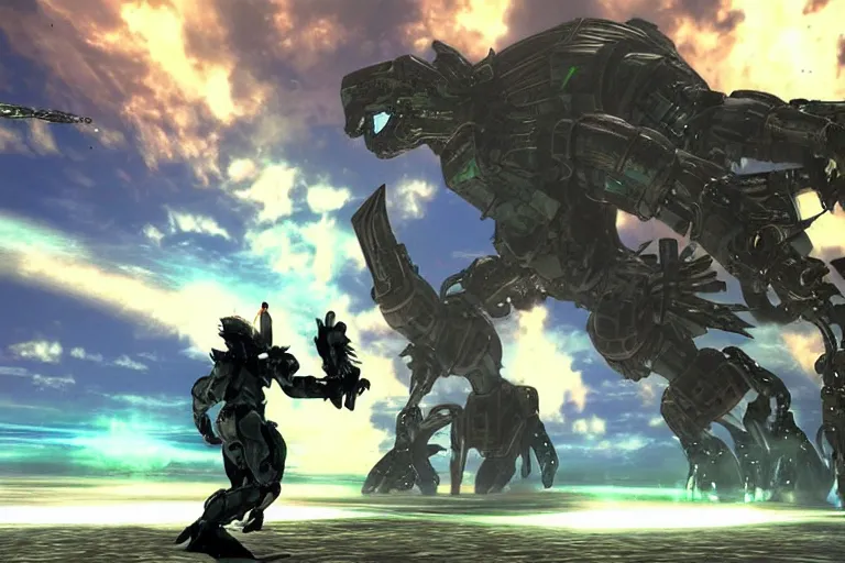 Prompt: scifi mecha kaiju giant creature divine being fantasy steppe-themed hungarian slavic floral jrpg psx sega saturn turn-based battle sequence combat epic gameplay screenshot dynamic action scene, in the style of star ocean, resonance of fate