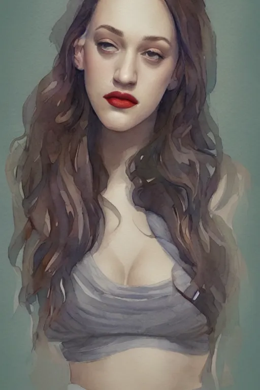 Prompt: Full body long camera shot, Portrait of young, beautiful kat dennings, full of details, watercolor painting, concept art, smooth, by Ina Wong and wlop ，trending on cgsociety and artstation，8kHDR，light effect