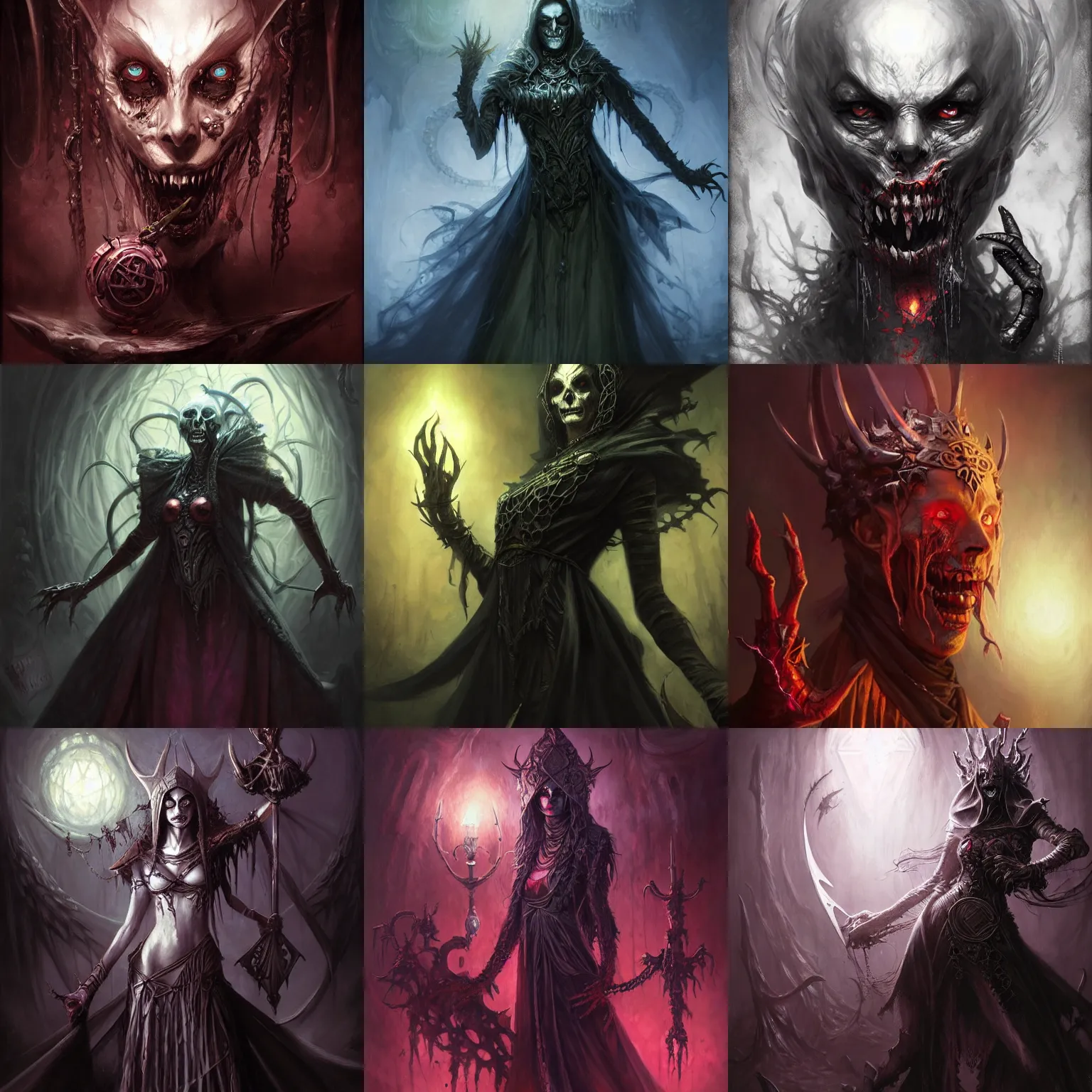 Prompt: monophtalmic lich vecna (d&d), fantasy, horror, painted by raymond swanland