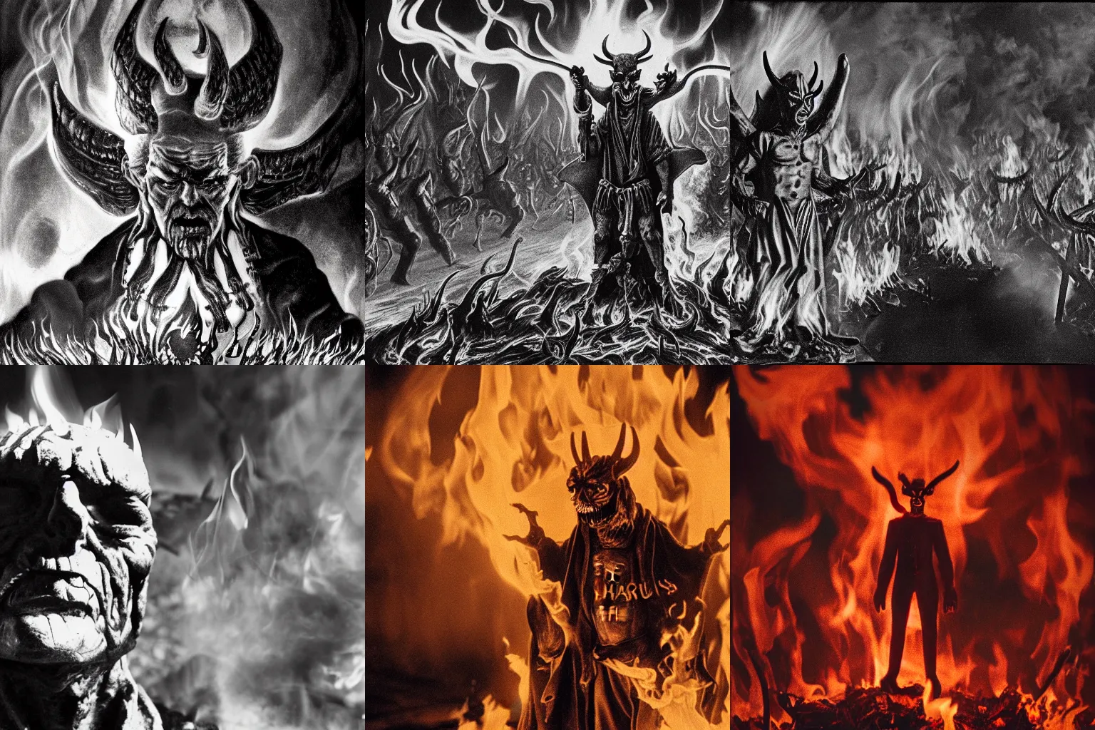 Prompt: The Devil with the face of Rupert Murdoch standing in front of his satanic army in hell, photo realistic, 35mm photograph, fire and flames and smoke, depth of field