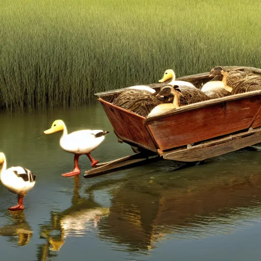 Prompt: a wagon pulled by ducks, photo, highly detailed, 4k