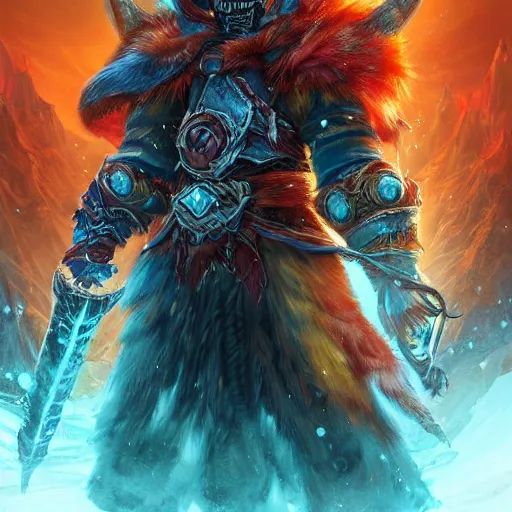 Prompt: red panda as lich king character, world of warcraft, digital illustration portrait design, by android jones and greg rutkowski, retrowave color scheme, detailed, cinematic lighting, wide angle action dynamic portrait