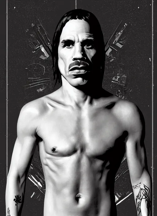 Prompt: Anthony Kiedis from the Red Hot Chili Peppers as an omnipotent god, digital art, trending on Artstation