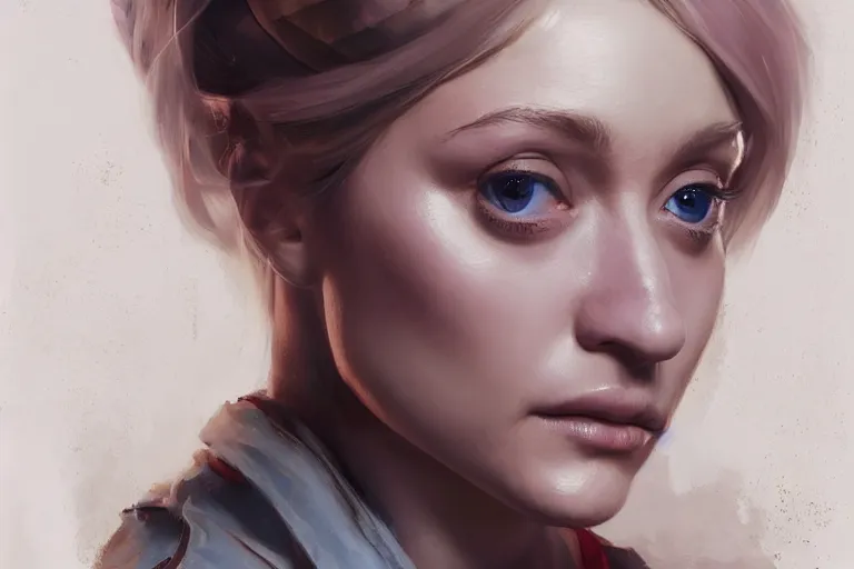 Prompt: A portrait of a Olivia Taylor Dudley as a seductive nurse in a hospital by Ruan Jia and Mandy Jurgens and Artgerm and william-adolphe bouguerea, highly detailed, trending on artstation, award winning, H 768