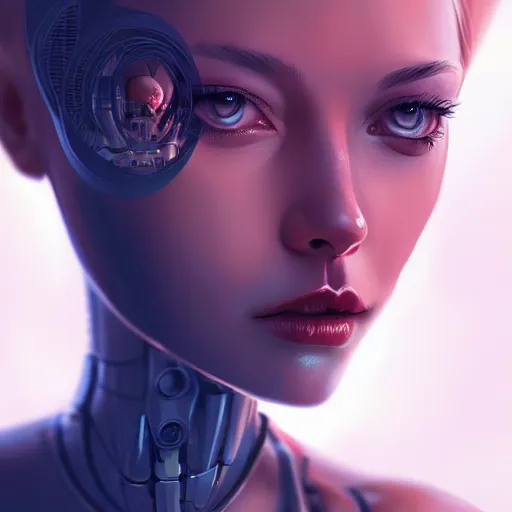 Image similar to portrait of beautiful girl with robot body, close up, portrait, cinematic, elegant, artstation, intricate, highly detailed, digital painting, artstation, concept art, sharp focus, illustration, cyberpunk, cgsociety, 8 k