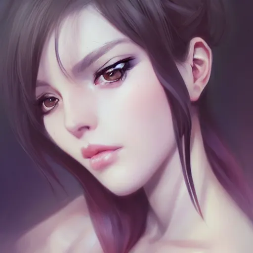 Prompt: portrait of a beautiful woman by artgerm, sakimichan, krenz cushart