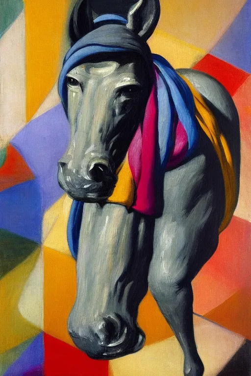 Image similar to scarf in the form of a horse around the neck of an astronaut, highly detailed painting by francis bacon, edward hopper, adrian ghenie, gerhard richter, and james jean soft light 4 k,