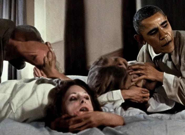 Prompt: a scene from The Exorcist with Obama