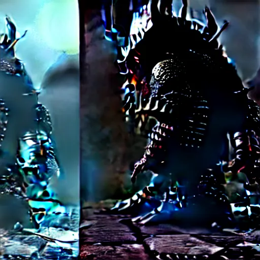 Image similar to Dark Souls video game boss concept, realistic, rendered in Octane