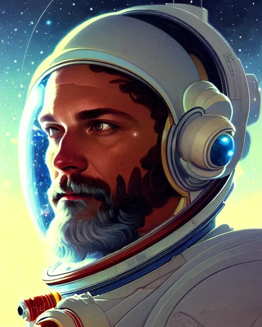 Image similar to portrait of zeus as an astronaut, intricate, highly detailed, digital painting, artstation, concept art, smooth, sharp focus, illustration, art by artgerm and greg rutkowski and alphonse mucha