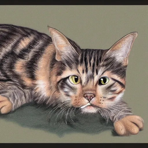 Image similar to hybrid cat and sturgeon, unusual animal, quality art in color