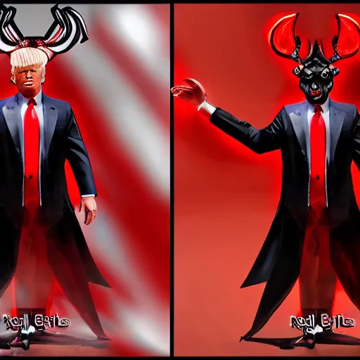 Image similar to concept art of donald trump as satan, red and black, evil armor, 4k, unreal engine highly detailed dramatic