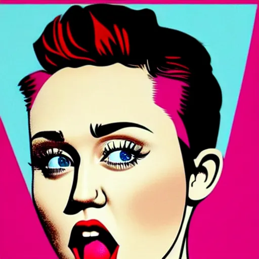 Image similar to propaganda poster, miley cyrus, close up, portrait, shouting