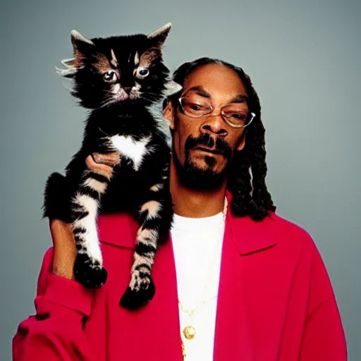 Image similar to Snoop Dogg holding a kitten for a 1990s sitcom tv show, Studio Photograph, portrait, C 12.0