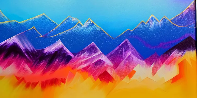 Image similar to a beautiful abstract acrylic painting of geometric mountain tops made of nebula by viktoria lapteva