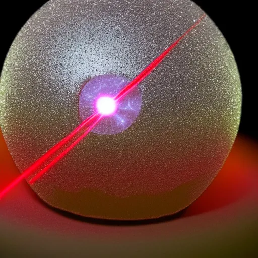 Image similar to a ball of gold nanoparticles, illuminated by a red laser beam, the environment is living