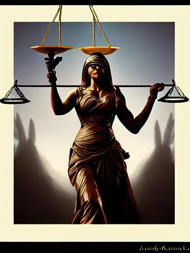 Prompt: lady justice holding a balance. blindfolded intricate, elegant, highly detailed, digital painting, artstation, concept art, sharp focus, illustration, by justin gerard and artgerm, 8 k