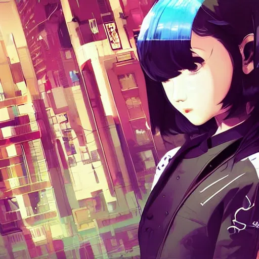 Image similar to Frequency indie album cover, luxury advertisement, indigo filter, blue and black colors. highly detailed post-cyberpunk sci-fi close-up schoolgirl in asian city in style of cytus and deemo, mysterious vibes, by Ilya Kuvshinov, by Greg Tocchini, nier:automata, set in half-life 2, beautiful with eerie vibes, very inspirational, very stylish, with gradients, surrealistic, dystopia, postapocalyptic vibes, depth of field, mist, rich cinematic atmosphere, perfect digital art, mystical journey in strange world, beautiful dramatic dark moody tones and studio lighting, shadows, bastion game, arthouse