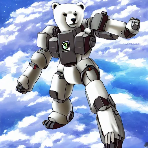 Prompt: polar bear Mecha, running over the tundra, anime style