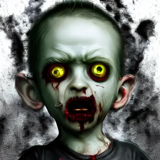 Image similar to angry zombie toddler without eyes portrait, empty bloody - black eyesockets, horror core, apocalyptic, feeling of grimdark, sharp focus, fiction, hyper detailed, digital art, trending in artstation, cinematic lighting, studio quality, smooth render, unreal engine 5 rendered, octane rendered, art style and nixeu and wlop and krenz cushart