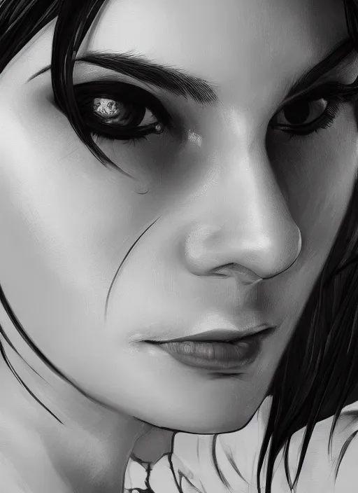 Image similar to up close portrait of a beautiful woman in black and white, art by diego fazio and diegoKoi and oscar Ukono, concept art, sharp focus, artgerm, 8k highly detailed