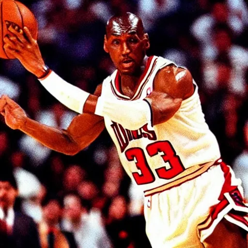 Prompt: frodo baggins blocking michael jordan, nba