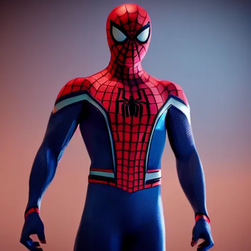 Prompt: still photo of blue spider - man, highly detailed, photorealistic portrait, bright studio setting, studio lighting, crisp quality and light reflections, unreal engine 5 quality render