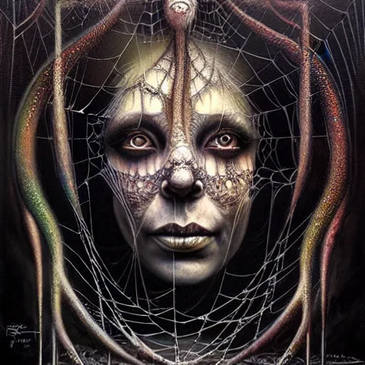 Prompt: cosmic fractal spider portrait by giger, by tomasz alen kopera and peter mohrbacher.