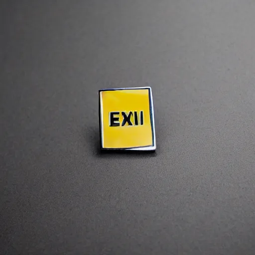 Prompt: a diamond enamel pin depicting a exclamation warning label, smooth curves