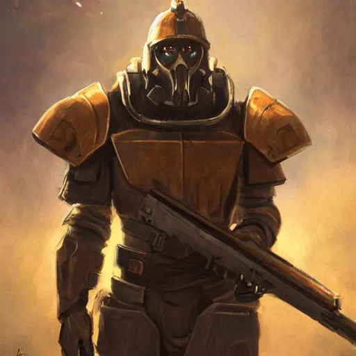 Prompt: portrait of handsome, haunted, brown - bearded far - future resistance fighter wearing partial byzantine power armor and shemagh carrying slender laser rifle with bayonet by greg rutkowski, deak ferrand, anato finnstark, and rembrandt