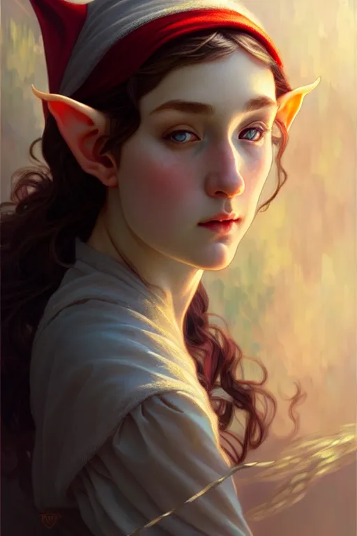 Prompt: beautiful young elf portrait, highly detailed, digital painting, artstation, sharp focus, illustration, art by tan zi and ayanamikodon and alphonse mucha and wlop