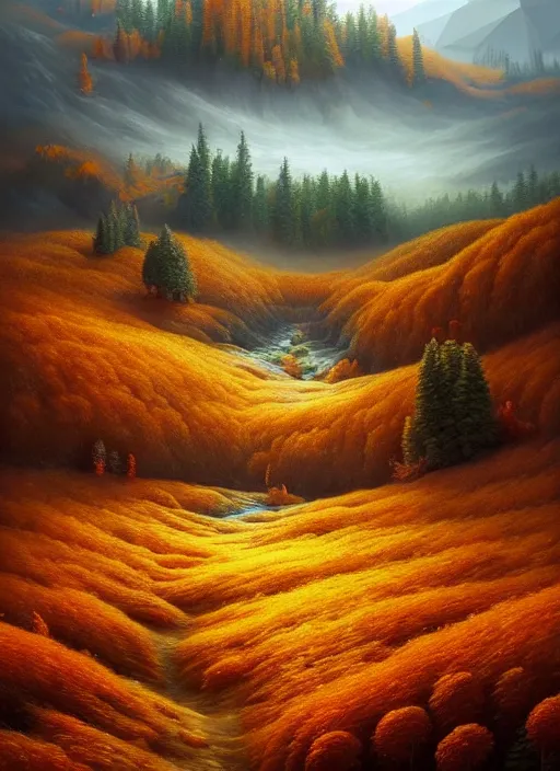 Prompt: a hyper - detailed 3 d render like a oil painting of autumn in the low - poly hills, surrealism!!!! surreal concept art, lifelike, photorealistic, digital painting, aesthetic, smooth, sharp focus, artstation hd, by greg rutkowski, chris tulloch mccabe, valentina remenar, krenz cushart and asher duran,