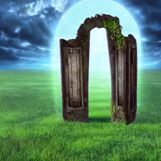 Image similar to a portal to another world, opened in the middle of the field