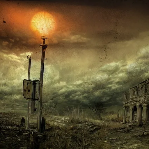 Prompt: post apocalyptic England landscape, digital art, realistic