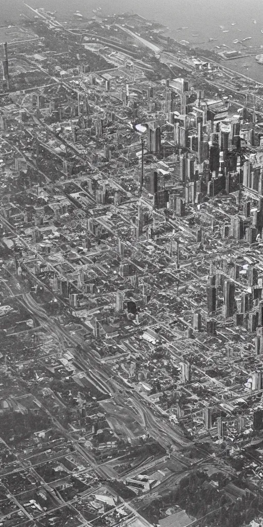 Image similar to high detail intaglio of toronto in the 1 9 7 0 s, aerial photography, 8 k hdr.