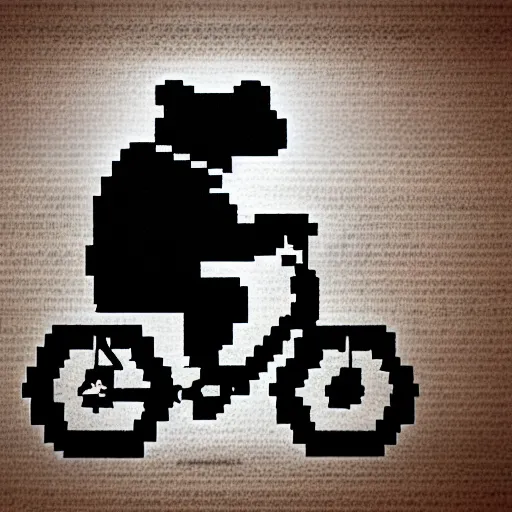 Image similar to bear riding bike shooting gun, 8bit style